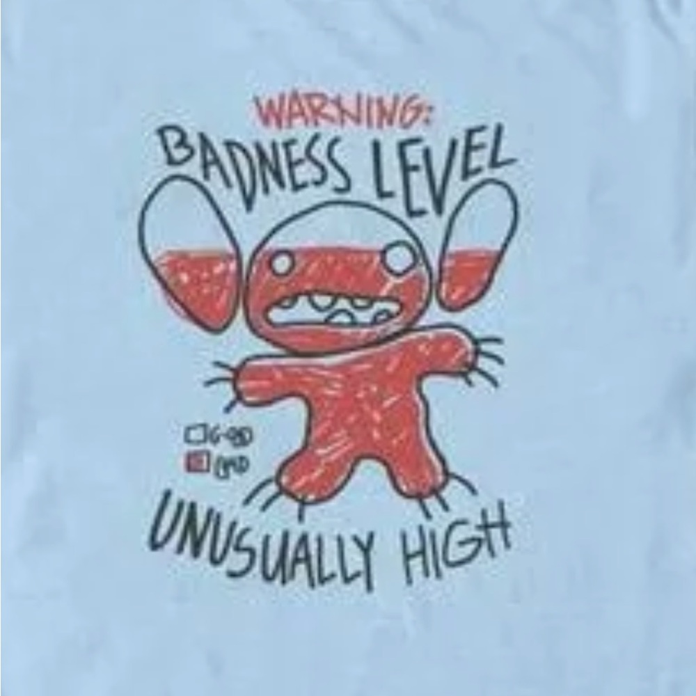 Stitch | Warning Badness Level Light Blue Tee